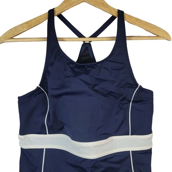 Lands' End Womens Tankini Blue Size 12 Shelf Bra Modest Scoop Neck Racerback - Picture 2 of 10
